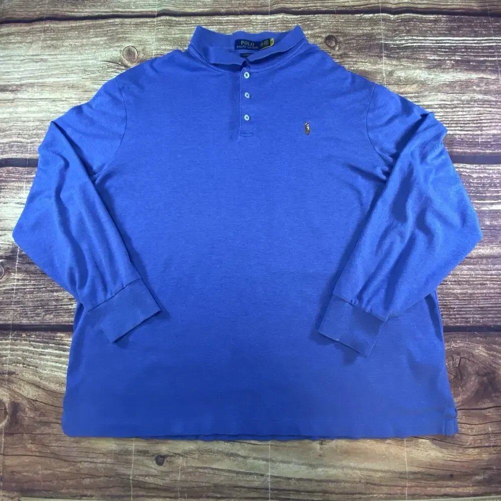 Polo Ralph Lauren Long Sleeve Polo Shirt Mens Classic Fit Medium Wash Blue XXL